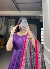 Purple Colour Tasar Silk With Print Gown With Dupatta Bulk Orders In India YNF5007 